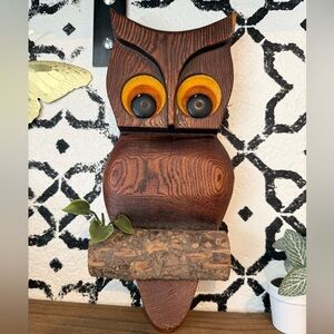 Vintage Mid Century Modern Green Mountain Handcrafted Wooden Hanging Owl Decor